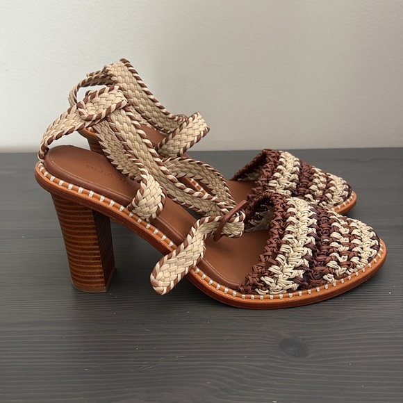 Ulla Johnson RARE Deia High Block Heel Sandal Woven Ankle Strap Natural EU40 - Picture 7 of 16